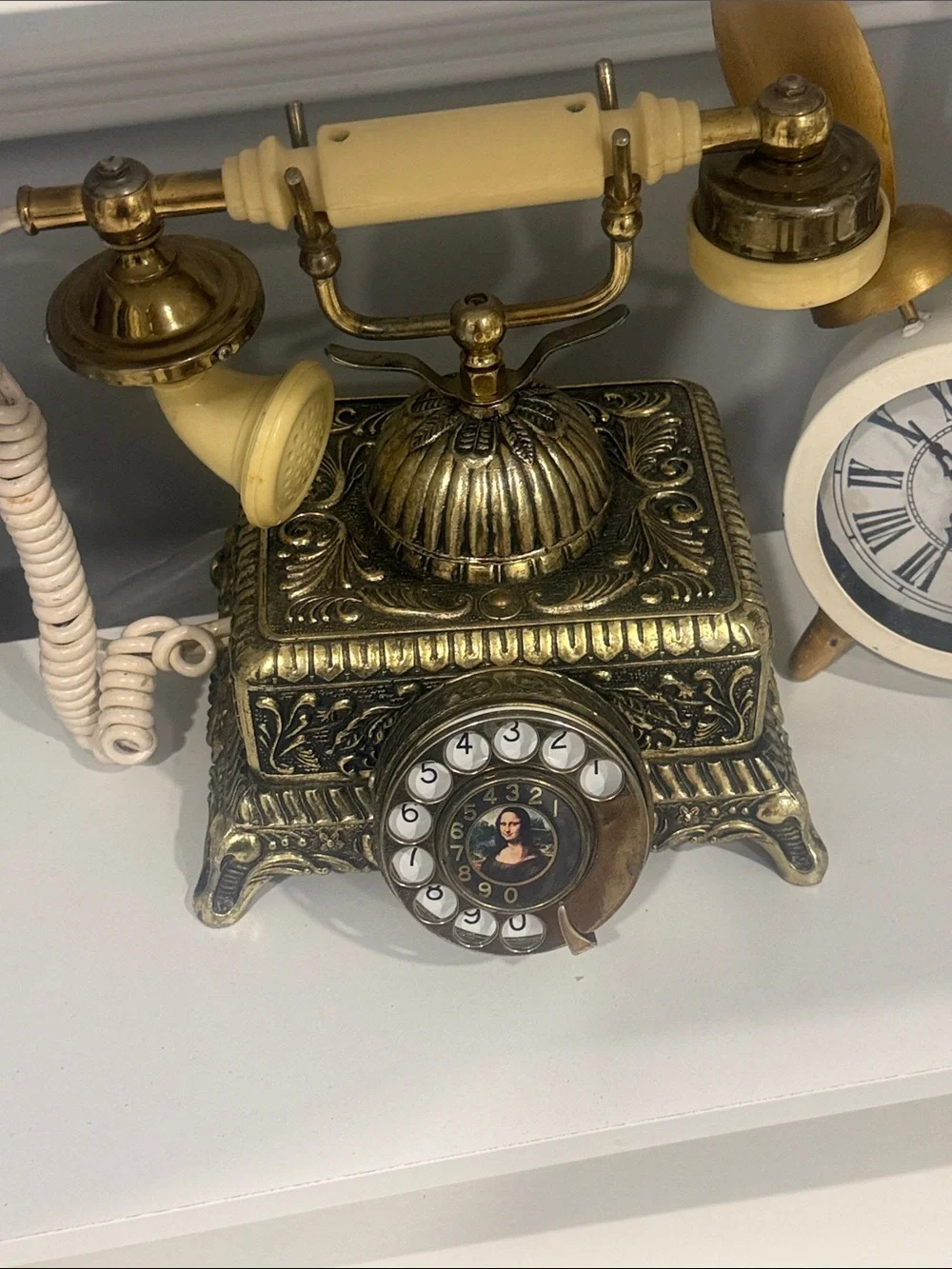 Vintage-Style Gold Ornate Rotary Wall Decor Telephone